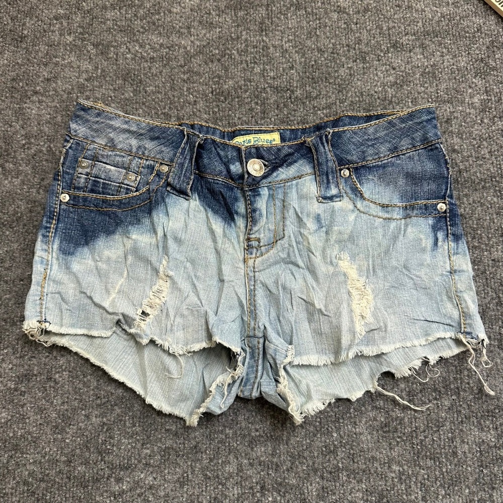 Paris Blues Shorts Womens Size 3 Blue Distressed Low Rise Dip Dye Denim Cotton